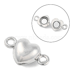 Alloy Magnetic Clasps with Loops, Nickel Free, Heart, Platinum, 17x10x6.5mm, Hole: 1.5mm(PALLOY-L234-01P-NF)