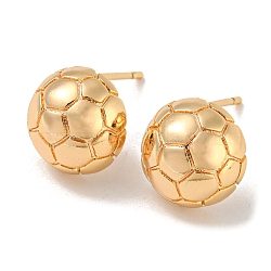 Brass Stud Earrings, Football, Real 18K Gold Plated, 10.5mm(EJEW-R158-02G)