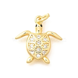 Brass Micro Pave Cubic Zirconia Pendants, Tortoise Charms, with Jump Ring, Rack Plating, Long-Lasting Plated, Lead Free & Cadmium Free, Real 18K Gold Plated, 17.5x16.5x3mm, Hole: 3mm(KK-Q040-02G-G)