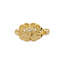 Brass Rhinestone Box Clasps, Flower, Golden, 20x11.5x6mm, Hole: 2mm(KK-WH0045-05G)