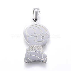 304 Stainless Steel Pendants, Boy, Stainless Steel Color, 25x14.5x2mm, Hole: 3x6mm(STAS-K162-024P)