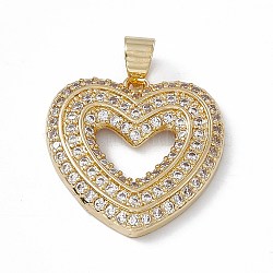 Rack Plating Brass Micro Pave Cubic Zirconia Pendants, Cadmium Free & Lead Free, Long-Lasting Plated, Heart Charm, Real 18K Gold Plated, 23.5x24x3.5mm, Hole: 4x5mm(KK-G451-04G)