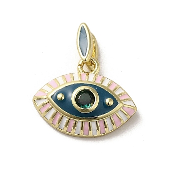 Brass Enamel Charms, with Glass, Real 18K Gold Plated, Eye Charm, Pink, 11.5x15x3.8mm, Hole: 4.5x1.5mm