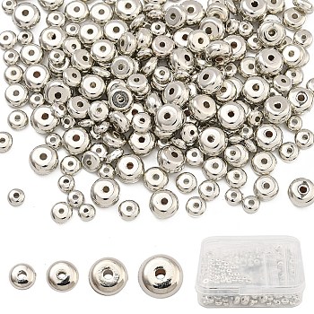 400Pcs 4 Styles CCB Plastic Spacer Beads, Flat Round, Platinum, 4~7x1.8~3.8mm, Hole: 1.2~1.5mm, 100pcs/style