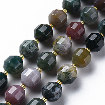 Natural Indian Agate Beads Strands, Faceted, with Seed Beads, Double Terminated Point Prism Beads, Bicone, 11.5~12.5x10.5~11.5mm, Hole: 1.5mm, about 27pcs/strand, 14.76''~14.88''(37.5cm~37.8cm)