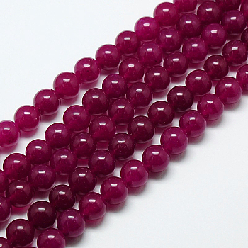 Natural Malaysia Jade Bead Strands, Round Dyed Beads, Medium Violet Red, 6mm, Hole: 1mm, about 64pcs/strand, 15 inch