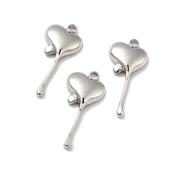 304 Stainless Steel Pendants, Melting Heart Charms, Stainless Steel Color, 19.5x9x2.5mm, Hole: 1.5mm