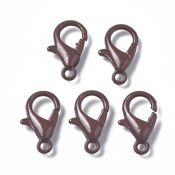 Spray Painted Eco-Friendly Alloy Lobster Claw Clasps, Cadmium Free & Nickel Free & Lead Free, Coconut Brown, 12.5x8x3mm, Hole: 1.2mm