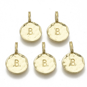 Alloy Pendants, Cadmium Free & Nickel Free & Lead Free, Flat Round with Letter, Real 18K Gold Plated, Letter.B, 17x11.5x1.5mm, Hole: 2.5mm