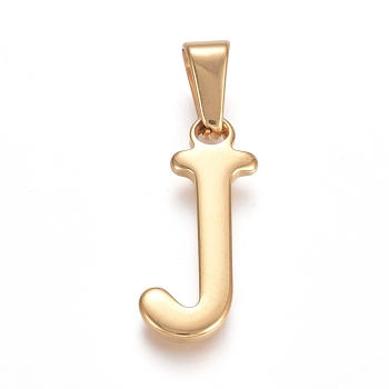 304 Stainless Steel Pendants, Golden, Initial Letter.J, 21x10x1.8mm, Hole: 3x7mm