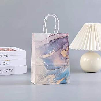 Kraft Paper Bags, with Handle, Gift Bags, Shopping Bags, Rectangle with Marble Pattern, Colorful, 15x8x21cm
