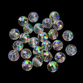 Half Rainbow Plated Glass Beads, Faceted Round, Clear, 8x7mm, Hole: 1.5mm