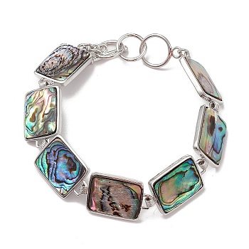 Natural Abalone Shell/Paua Shell Link Chain Bracelets, Platinum Brass Jewelry for Women, Cadmium Free & Lead Free, Rectangle, 8-1/4 inch(21cm)