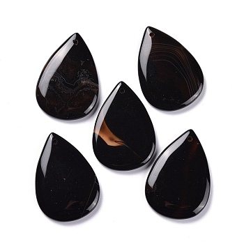 Natural Black Agate Pendants, Teardrop, 52.5x37x6mm, Hole: 2.2mm