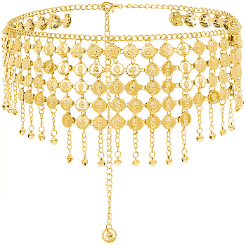 Alloy Multi Layers Flat Round Waist Belt with Curb Chains, Belly Dance Hip Scarfs, Golden, 43-1/8 inch(109.5cm)