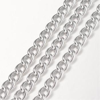 Aluminium Twisted Curb Chains, Unwelded, Silver Color Plated, 9x6x1.5mm