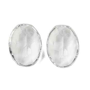 Transparent K5 Glass Cabochons, Faceted, Oval, Clear, 10x7x4mm