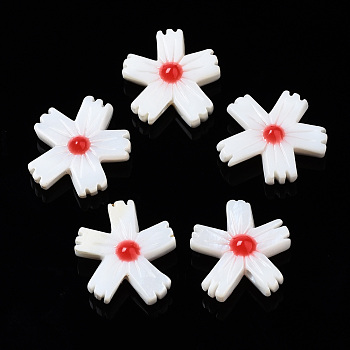 Natural Freshwater Shell Beads, with Enamel, Flower, FireBrick, 15x14x4.5mm, Hole: 0.9mm