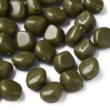 Opaque Acrylic Beads, Nuggets, Dark Olive Green, 15.5x14x11mm, Hole: 1.8mm, about 380pcs/500g