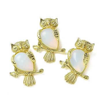 Opalite Pendants, Brass Owl Charms, Golden, Rack Plating, Cadmium Free & Lead Free, 36.5x26.5x7.5mm, Hole: 6.5x4.5mm