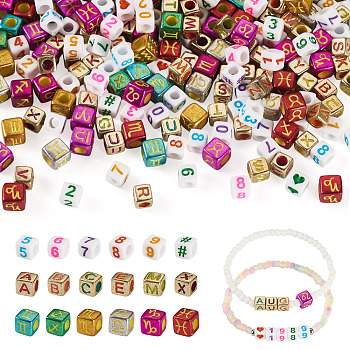 700Pcs 3 Styles Opaque Acrylic Beads, Cube, Mixed Color, 5.5~7.5x6.5~7.5x5.5~7.5mm, Hole: 3.5~4mm