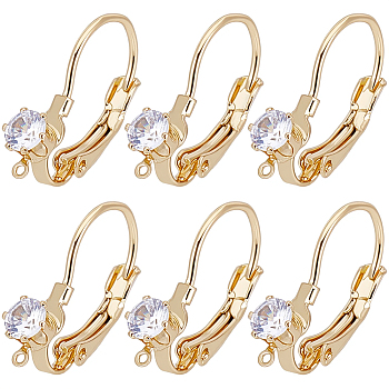20Pcs Brass Micro Pave Clear Cubic Zirconia Leverback Earring Findings, Nickel Free, with Loop, Real 18K Gold Plated, 18.5x5x13mm, Hole: 0.8mm, Pin: 0.9mm