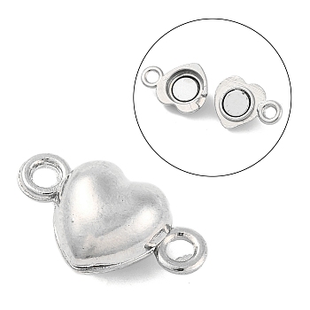 Alloy Magnetic Clasps with Loops, Nickel Free, Heart, Platinum, 17x10x6.5mm, Hole: 1.5mm