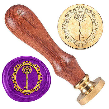 Brass Sealing Wax Stamp Head, with Wood Handle, for Envelopes Invitations, Gift Cards, Key, 83x22mm, Head: 7.5mm, Stamps: 25x14.5mm