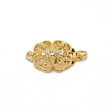 Brass Rhinestone Box Clasps, Flower, Golden, 20x11.5x6mm, Hole: 2mm