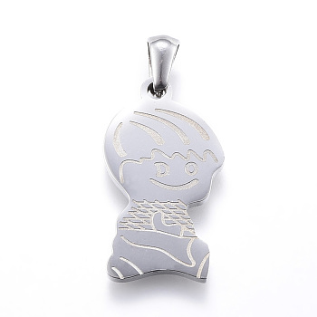 304 Stainless Steel Pendants, Boy, Stainless Steel Color, 25x14.5x2mm, Hole: 3x6mm