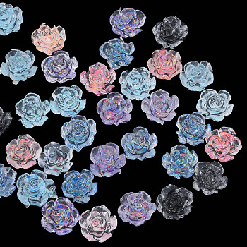 Transparent Resin Cabochons, with Glitter Sequins/Paillette, Flower, Mixed Color, 7.5~8x7.5~8.5x4.5~5mm