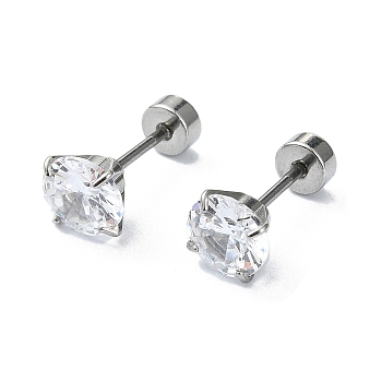 304 Stainless Steel Crystal Rhinestone Ear False Plugs, Gauges Earrings for Women Men, Stainless Steel Color, 6mm