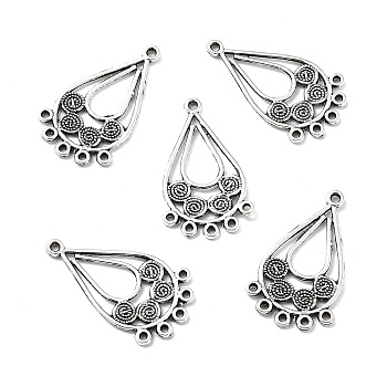 Tibetan Style Alloy Chandelier Components, Drop, Antique Silver, 34x20x1.5mm, Hole: 1.2mm and 1.6mm