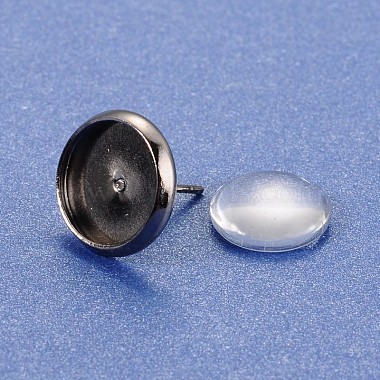 DIY Brass Ear Stud Cabochon Bezel Settings and Clear Glass Cabochons(DIY-X0267-01-10mm-B-RS)-3