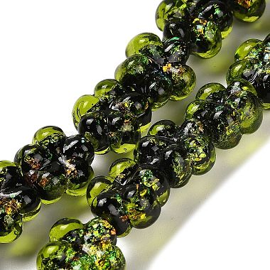 Green Yellow Flower Foil Glass Beads