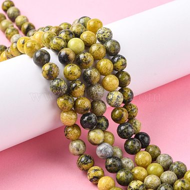 Brins de perles turquoise jaune naturel (jaspe)(GSR007)-4