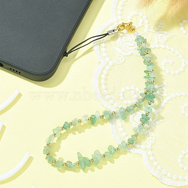 Natural Green Aventurine Chip & CCB Plastic Round Beaded Mobile Straps(HJEW-FZ00004)-2