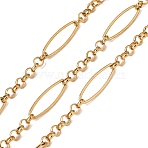 304 Stainless Steel Oval Link Chains, Ion Plating(IP), Unwelded, with Spool, Real 18K Gold Plated, 20x6x1mm(CHS-K018-38G)