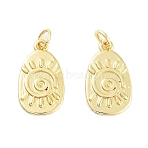 Rack Plating Brass Pendants, Long-Lasting Plated, Cadmium Free & Lead Free, with Jump Ring, Oval, Real 18K Gold Plated, 18.5x10.5x2mm, Hole: 3.5mm(KK-C056-06G)