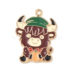 Christmas Alloy Enamel Pendants, Light Gold, Cattle, 30x22.5x1.3mm, Hole: 1.8mm(ENAM-B035-02B-03KCG)