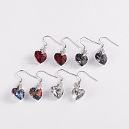 Heart 304 Stainless Steel Glass Dangle Earrings, with Brass Rhinestone Findings, Mixed Color, 40mm, Pin: 0.8mm(EJEW-JE01977)