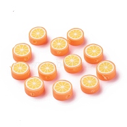 Handmade Polymer Clay Beads, Orange Slice, Orange, 9.5~10x4.5mm, Hole: 1.8mm(CLAY-R069-01L)