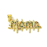 Mother's Day Real 18K Gold Plated Brass Micro Pave Random Color Cubic Zirconia Pendants, Word Mom, Colorful, 15x32x2mm, Hole: 5x3.5mm(KK-H472-06D-G01)