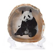 Printed Natural Agate Slice Stone Ornament, for Good Luck Home Office Decor, Panda, 125~135x95~135x6.5~9mm(DJEW-M011-03F)