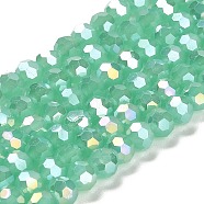 Imitation Jade Glass Beads Stands, AB Colors, Faceted, Round, Medium Aquamarine, 6x5.5mm, Hole: 1.2mm, about 91~93pcs/strand, 19.57~50.6 inch(49.7~50.6cm)(EGLA-A035-J6mm-B10)