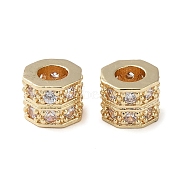Rack Plating Brass with Cubic Zirconia European Beads, Long-Lasting Plated, Lead Free & Cadmium Free, Octagon, Golden, 9x9x6.5mm, Hole: 4.3mm(KK-M269-17G)
