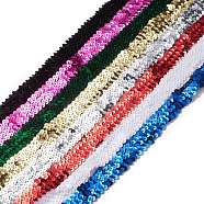 Plastic Paillette Elastic Beads, Sequins Beads, Ornament Accessories, 3 Rows Paillette Roll, Flat Round, Mixed Color, 27x2mm, about 1m/pc(PVC-XCP0001-01)