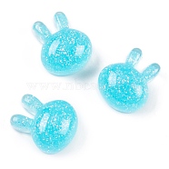 Transparent Epoxy Resin Bunny Decoden Cabochons, Glitter Rabbit, Cyan, 19x16x10mm(CRES-P035-03E)