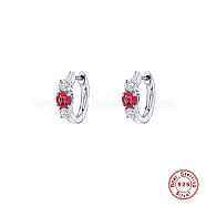 Rhodium Plated 925 Sterling Silver Micro Pave Cubic Zirconia Hoop Earrings, Fuchsia, 10.6mm(TH4418-2)