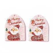 Christmas Translucent Printed Acrylic Pendants, Arch with Santa Claus, Pink, 38x28x2.5mm, Hole: 1.4mm(SACR-G019-B03)